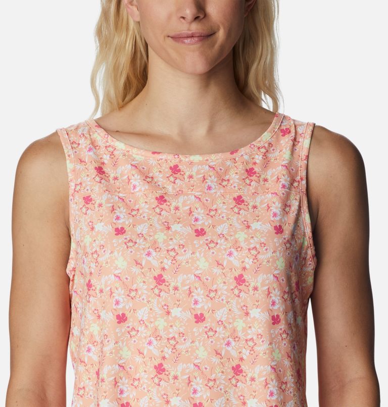 Women's Chill River Tank, Color: Peach, Mini Hibiscus, image 4