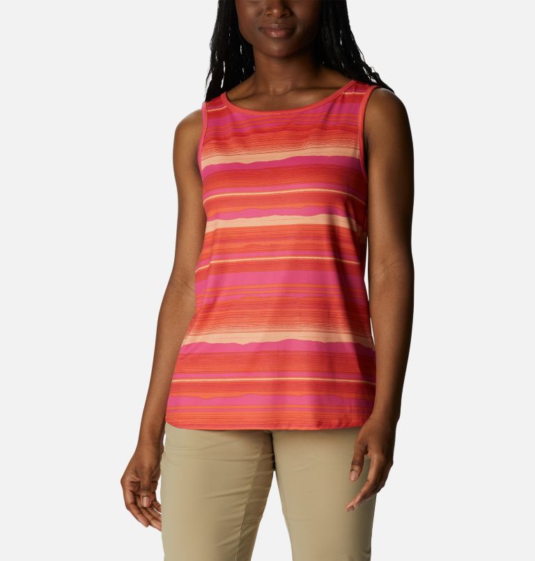 Women's Chill River Tank, Color: Sunset Orange, Horizons Stripe, image 1