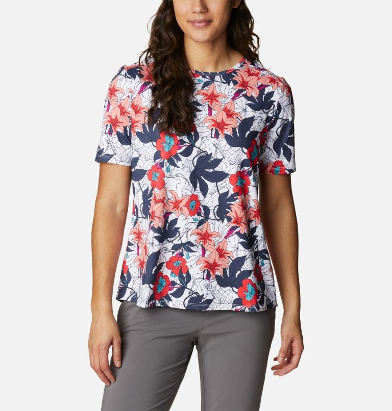 Women's Chill River Short Sleeve Shirt, Color: White Lakeshore Floral Multi Print