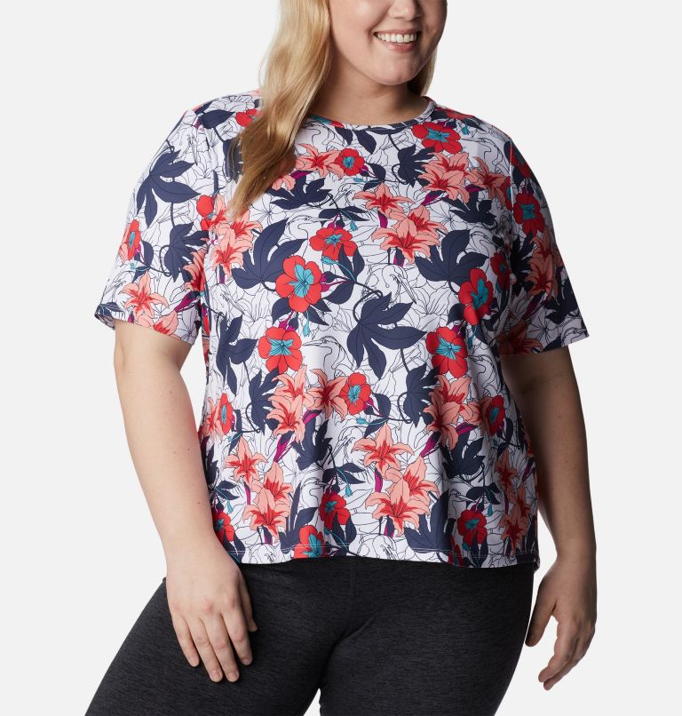 Women's Chill River Short Sleeve Shirt – Plus Size, Color: White Lakeshore Floral Multi Print