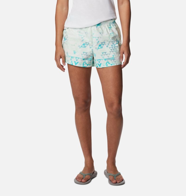 Thumbnail: Women's Sandy River II Printed Shorts, Color: Bright Aqua, Distant Peaks, image 1