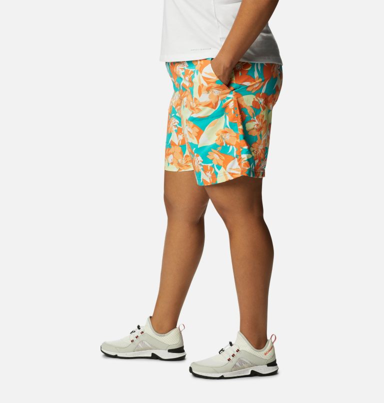 Thumbnail: Women's Sandy River II Printed Shorts - Plus Size, Color: Bright Aqua, Pop Flora, image 3