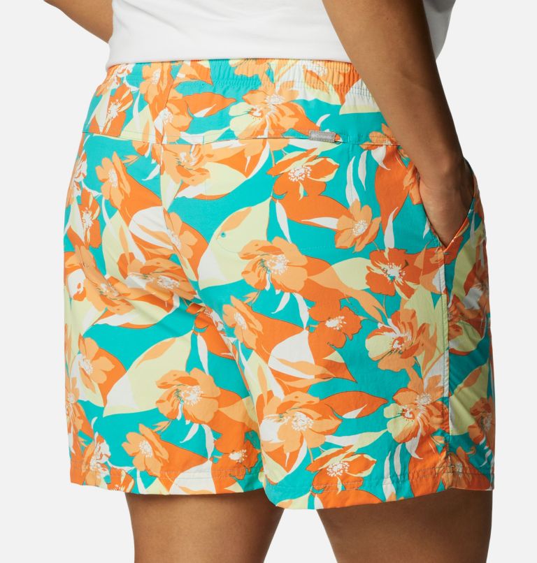 Thumbnail: Women's Sandy River II Printed Shorts - Plus Size, Color: Bright Aqua, Pop Flora, image 5
