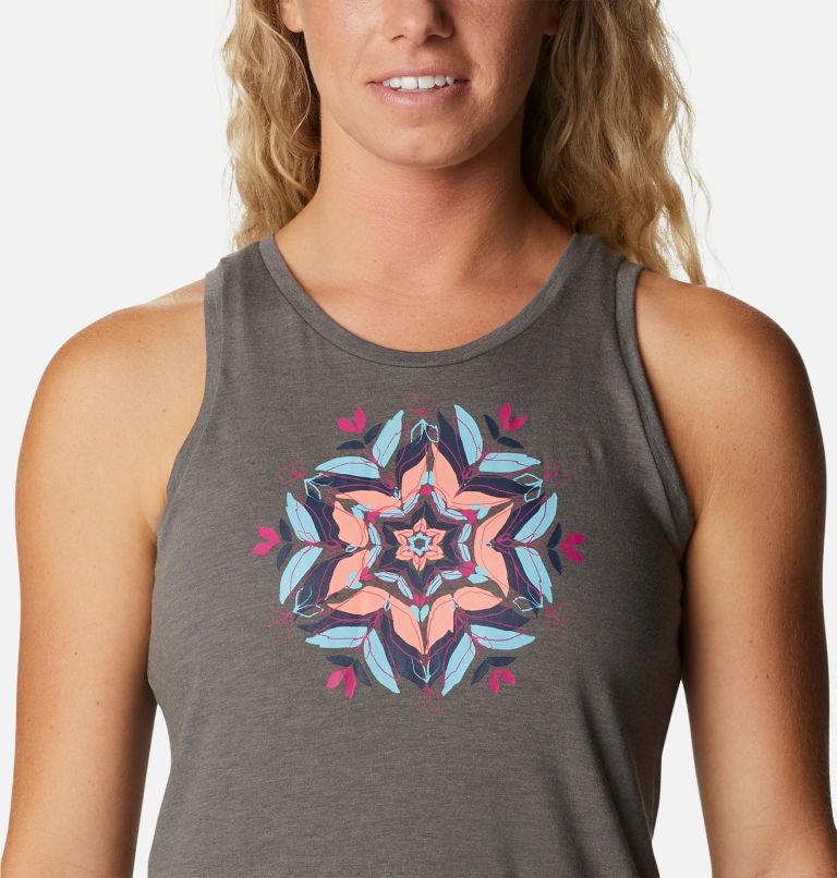 Thumbnail: Women's Bluff Mesa Tank, Color: Charcoal Heather, Floral Leafscape, image 4