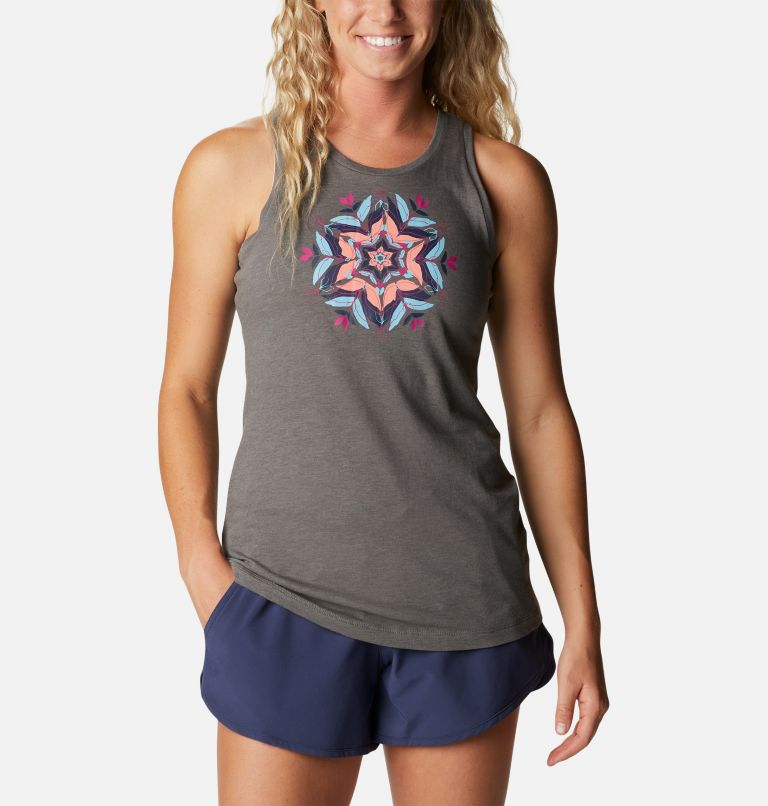 Thumbnail: Women's Bluff Mesa Tank, Color: Charcoal Heather, Floral Leafscape, image 1