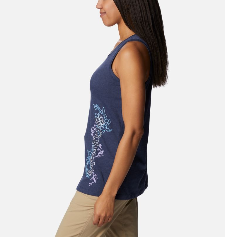 Women's Bluff Mesa Tank, Color: Nocturnal Hthr, Blooming Lines Graphic, image 3