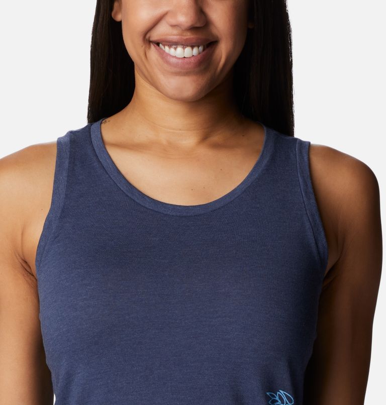Women's Bluff Mesa Tank, Color: Nocturnal Hthr, Blooming Lines Graphic, image 4