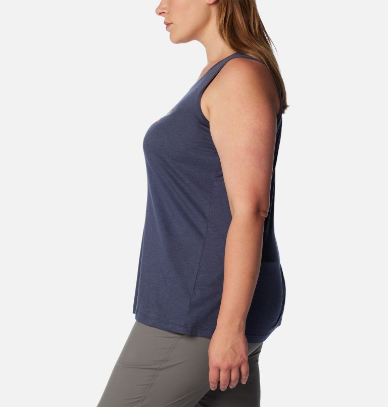 Women's Bluff Mesa Tank – Plus Size, Color: Nocturnal Heather, Happier Outdoors, image 3