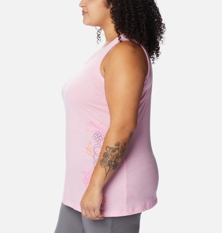 Women's Bluff Mesa Tank – Plus Size, Color: Wild Rose Hthr, Blooming Lines Graphic, image 3