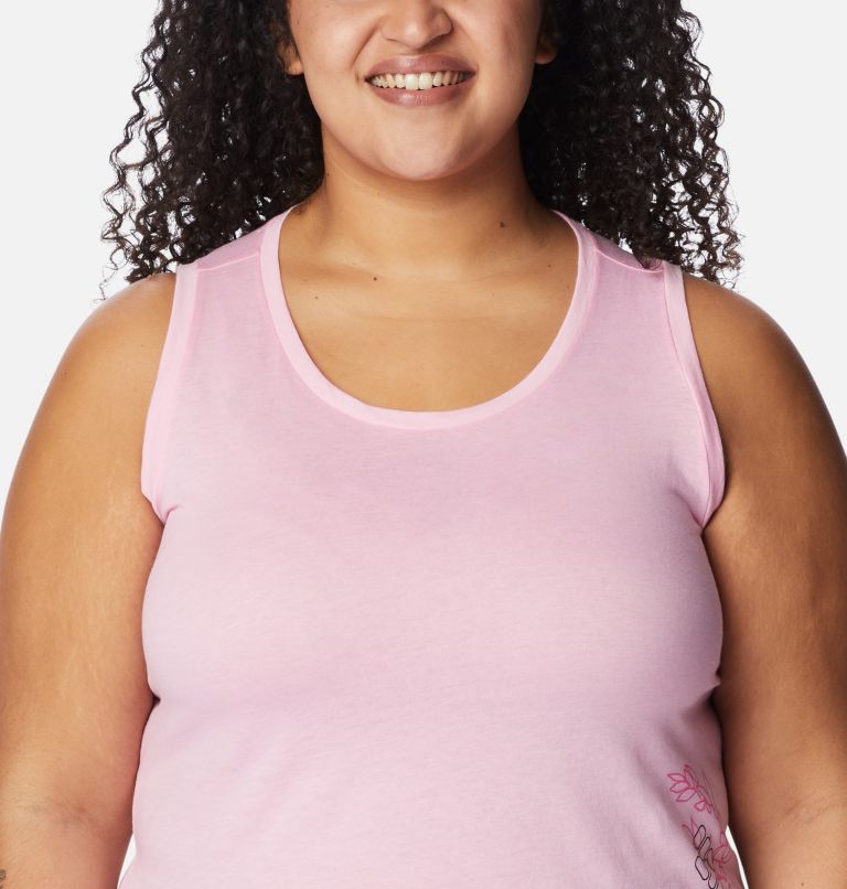 Women's Bluff Mesa Tank – Plus Size, Color: Wild Rose Hthr, Blooming Lines Graphic, image 4