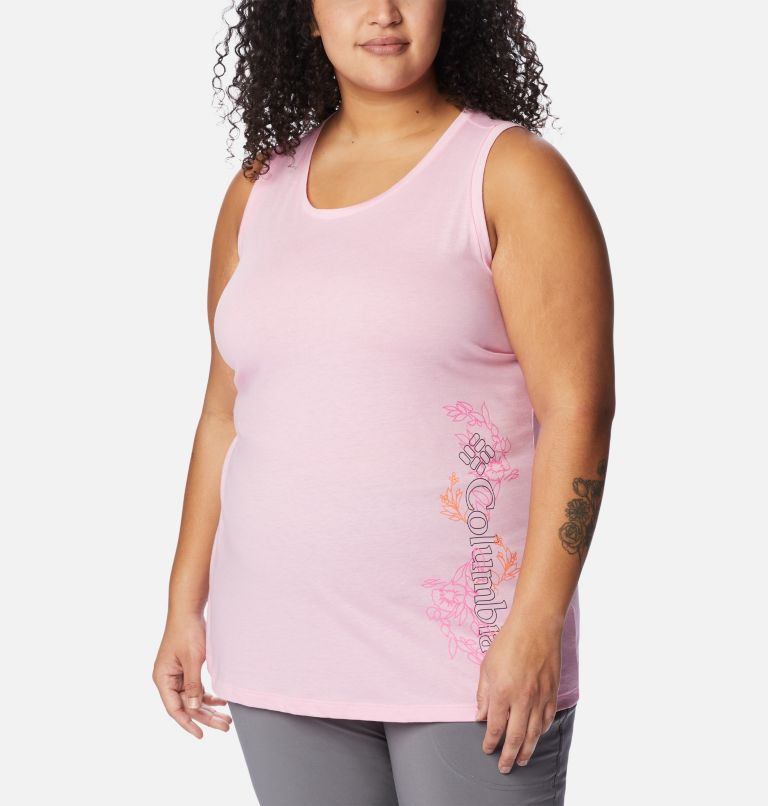 Thumbnail: Women's Bluff Mesa Tank – Plus Size, Color: Wild Rose Hthr, Blooming Lines Graphic, image 5