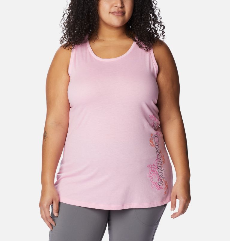 Thumbnail: Women's Bluff Mesa Tank – Plus Size, Color: Wild Rose Hthr, Blooming Lines Graphic, image 1