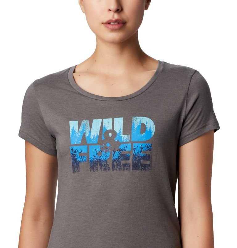 Women's Hidden Lake Crew Tee, Color: Charcoal Heather, Be Free, image 4