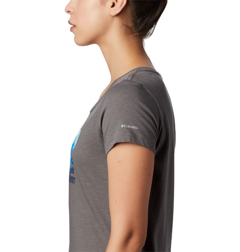 Women's Hidden Lake Crew Tee, Color: Charcoal Heather, Be Free, image 5