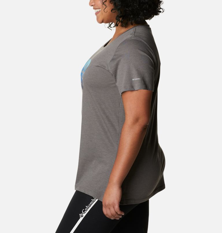 Women's Hidden Lake Crew T-Shirt – Plus Size, Color: Charcoal Heather, Be Free, image 3