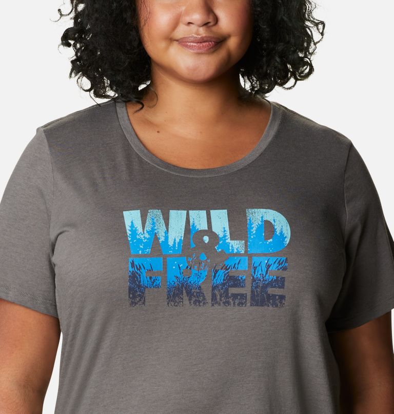 Women's Hidden Lake Crew T-Shirt – Plus Size, Color: Charcoal Heather, Be Free, image 4