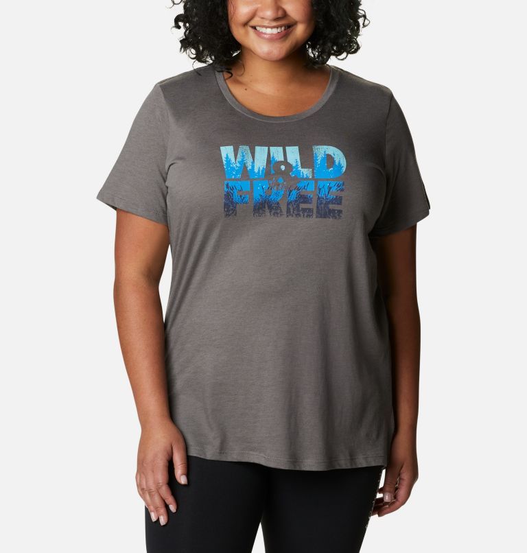 Women's Hidden Lake Crew T-Shirt – Plus Size, Color: Charcoal Heather, Be Free, image 1
