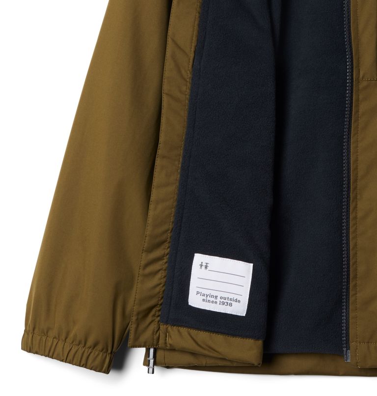 Boys' Rainy Trails Fleece Lined Jacket, Color: New Olive, Black, image 3