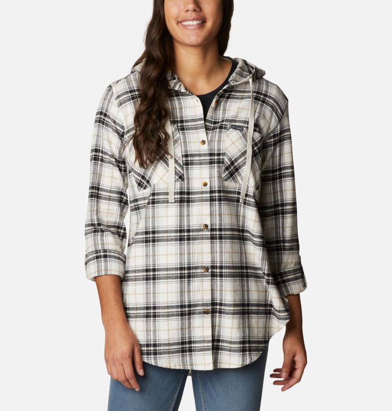 Women's Anytime Stretch Hooded Long Sleeve Shirt, Color: Black Multi Tartan, image 7