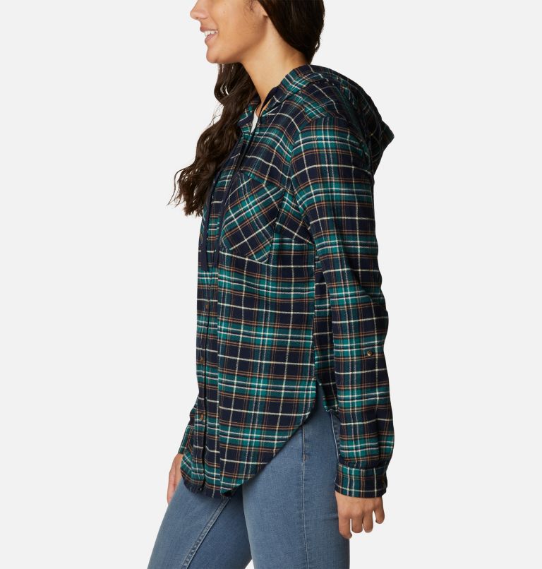 Women's Anytime Stretch Hooded Long Sleeve Shirt, Color: Dark Nocturnal Multi Tartan, image 3