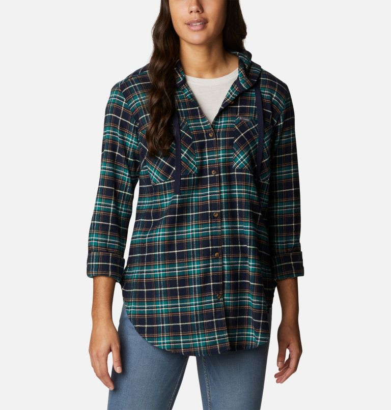 Thumbnail: Women's Anytime Stretch Hooded Long Sleeve Shirt, Color: Dark Nocturnal Multi Tartan, image 7