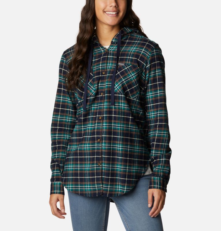 Women's Anytime Stretch Hooded Long Sleeve Shirt, Color: Dark Nocturnal Multi Tartan, image 1