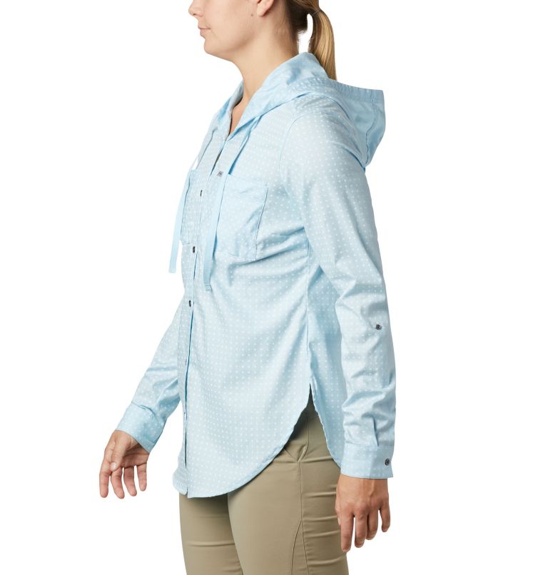 Chemise manches longues extensible à capuchon Anytime Stretch pour femme, Color: Spring Blue Ditsy Dot Print, image 3
