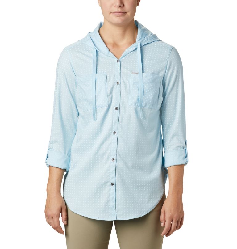Chemise manches longues extensible à capuchon Anytime Stretch pour femme, Color: Spring Blue Ditsy Dot Print, image 4