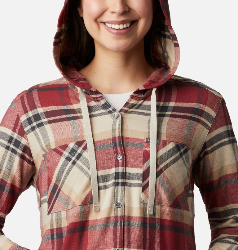 Chemise manches longues extensible à capuchon Anytime Stretch pour femme, Color: Marsala Red Multi, image 4