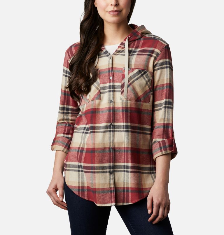 Chemise manches longues extensible à capuchon Anytime Stretch pour femme, Color: Marsala Red Multi, image 6