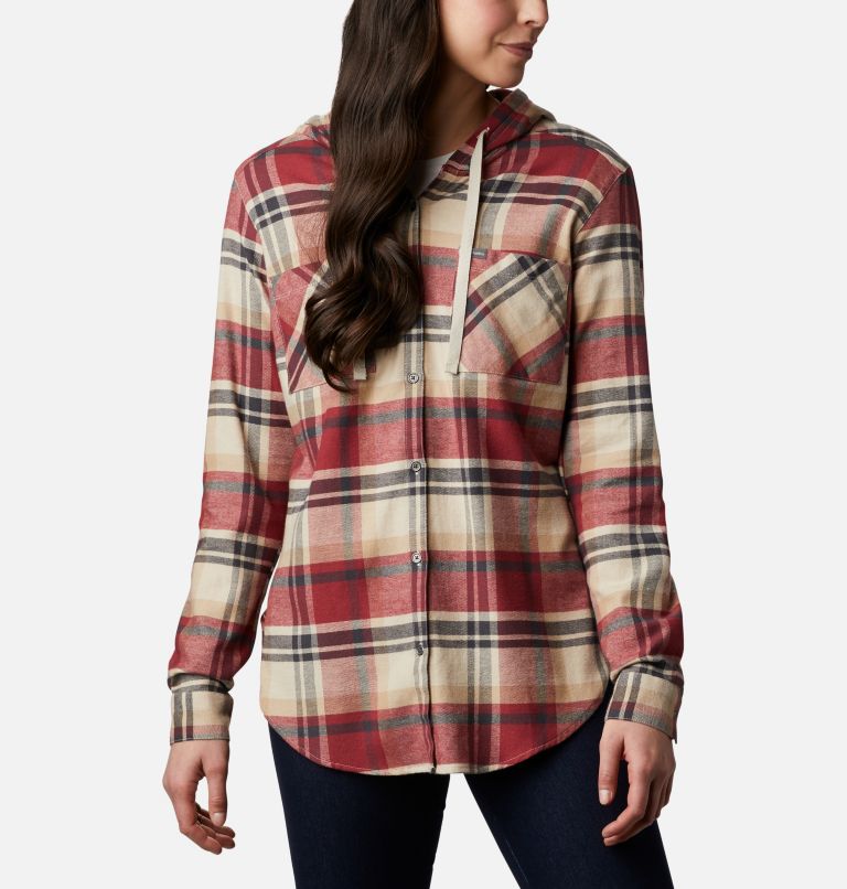 Chemise manches longues extensible à capuchon Anytime Stretch pour femme, Color: Marsala Red Multi, image 1