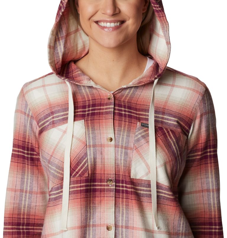 Women's Anytime Stretch Hooded Long Sleeve Shirt, Color: Dark Coral Ombre Multi, image 4