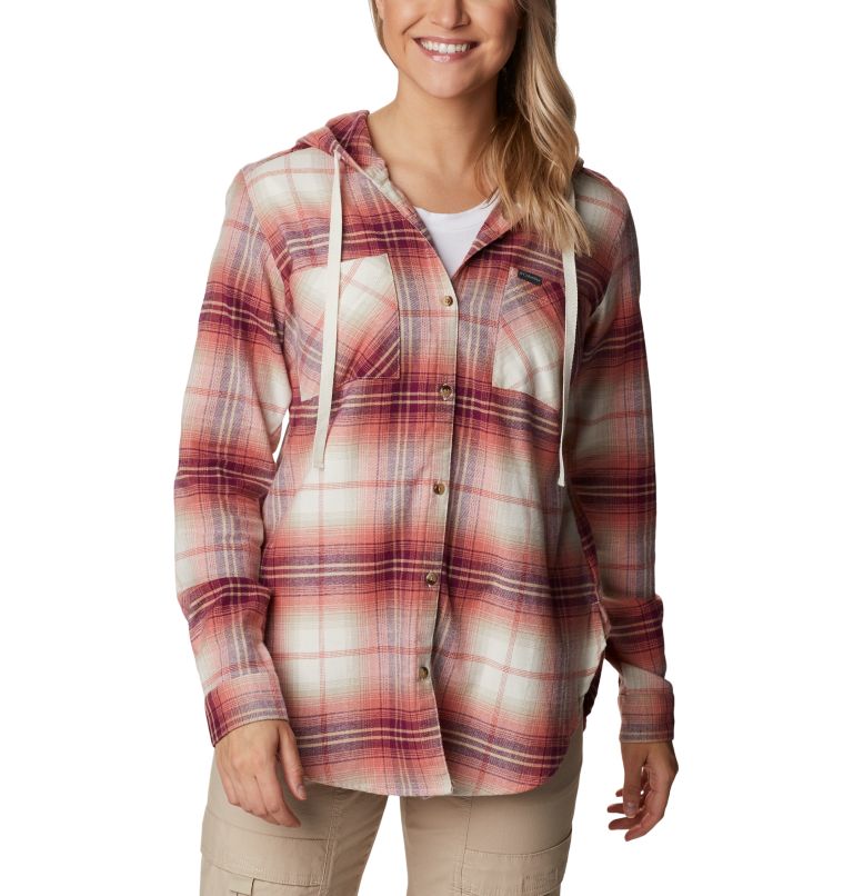 Thumbnail: Women's Anytime Stretch Hooded Long Sleeve Shirt, Color: Dark Coral Ombre Multi, image 1