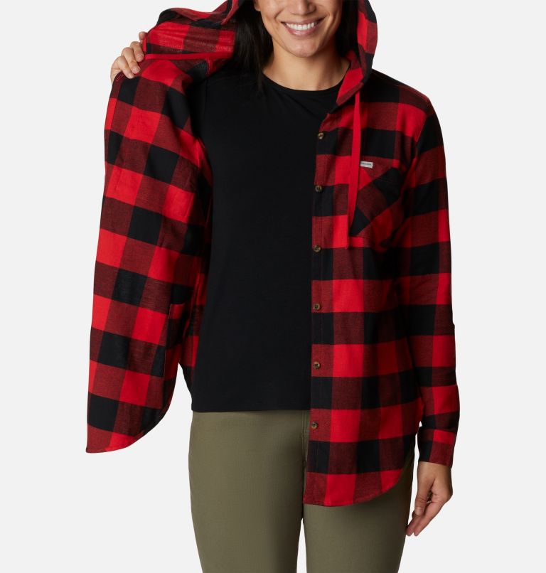 Women's Anytime Stretch Hooded Long Sleeve Shirt, Color: Red Lily Buffalo Check, image 5
