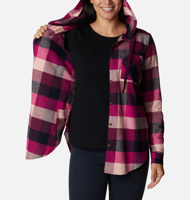 Women's Anytime Stretch Hooded Long Sleeve Shirt, Color: Wild Fuchsia Buffalo Check, image 5