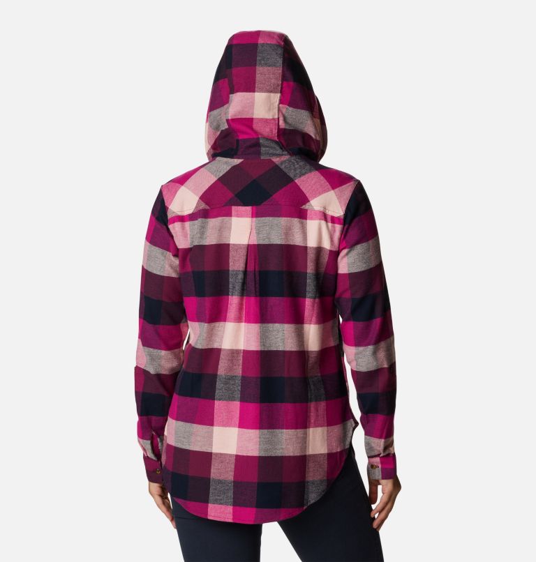 Women's Anytime Stretch Hooded Long Sleeve Shirt, Color: Wild Fuchsia Buffalo Check, image 2