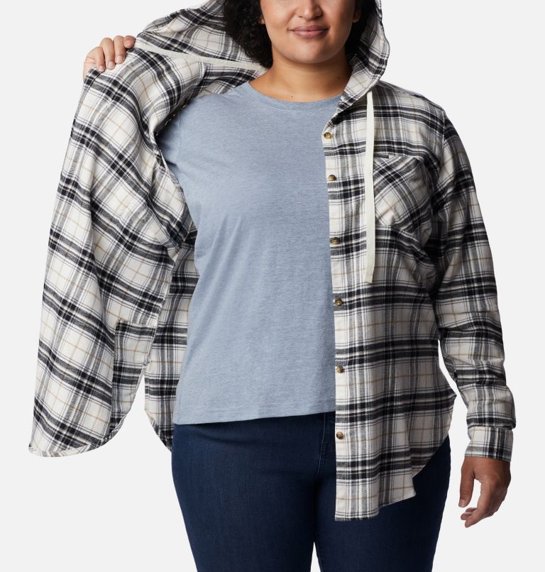 Women's Anytime Stretch Hooded Long Sleeve Shirt - Plus Size, Color: Black Multi Tartan, image 5