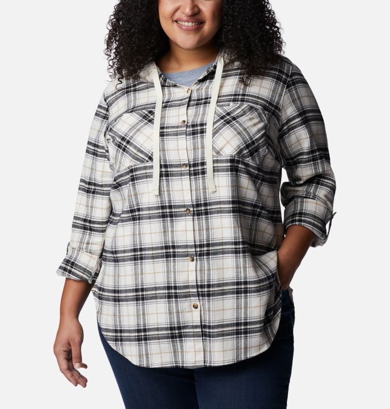 Women's Anytime Stretch Hooded Long Sleeve Shirt - Plus Size, Color: Black Multi Tartan, image 6