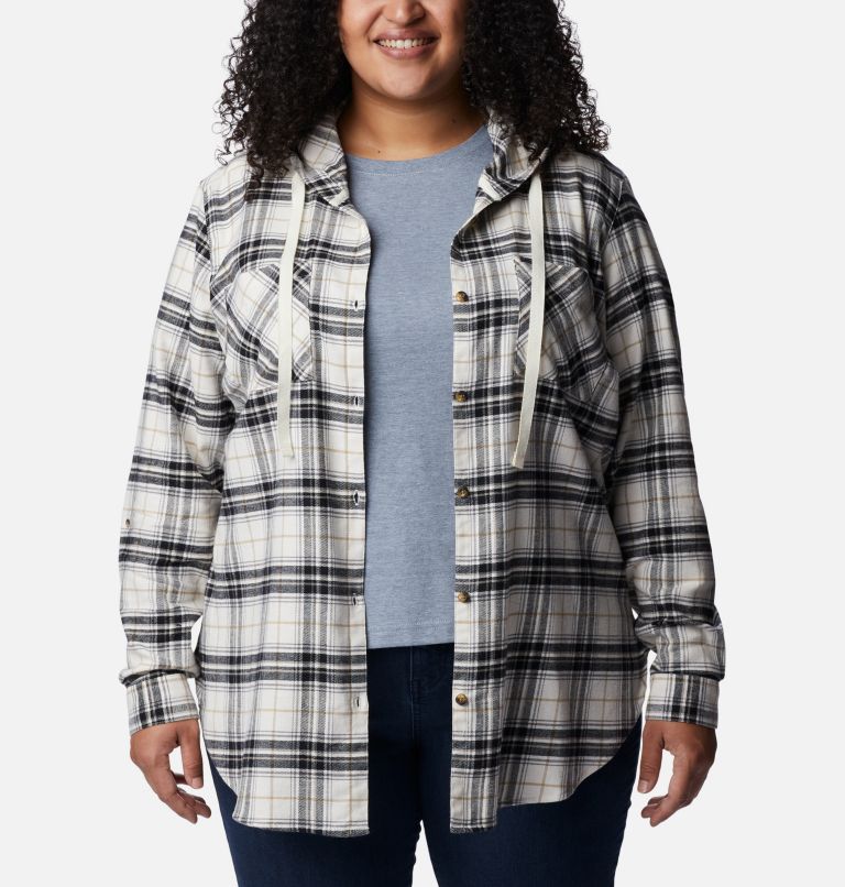 Women's Anytime Stretch Hooded Long Sleeve Shirt - Plus Size, Color: Black Multi Tartan, image 7