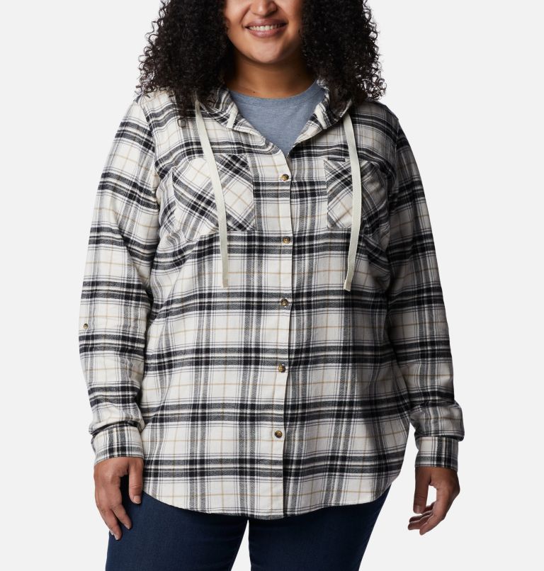 Women's Anytime Stretch Hooded Long Sleeve Shirt - Plus Size, Color: Black Multi Tartan, image 1