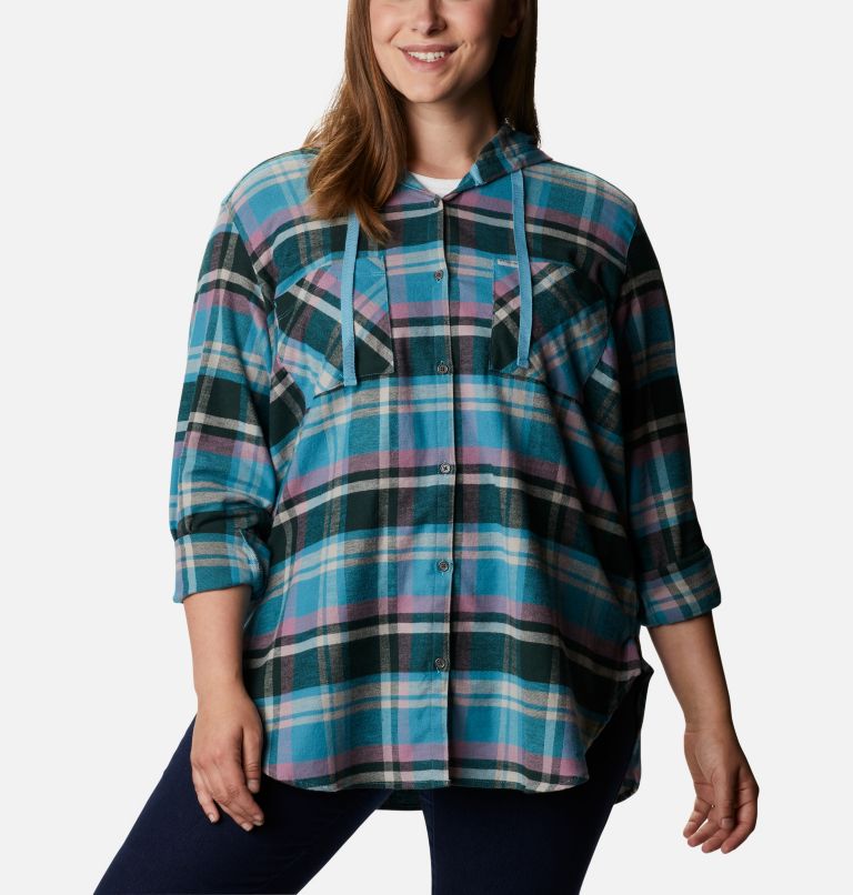 Women's Anytime Stretch Hooded Long Sleeve Shirt - Plus Size, Color: Winter Mauve Multi, image 6