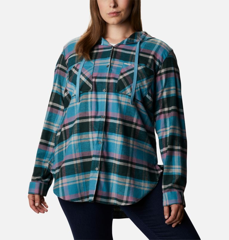 Women's Anytime Stretch Hooded Long Sleeve Shirt - Plus Size, Color: Winter Mauve Multi, image 1