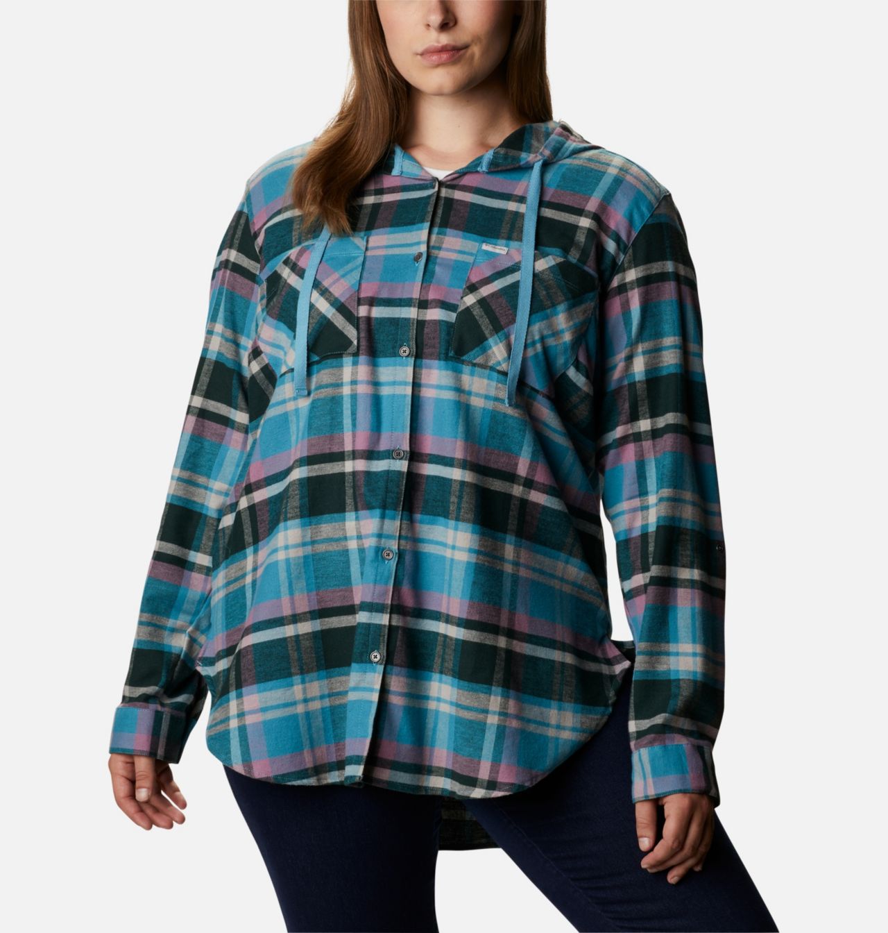 Women's Anytime™ Stretch Hooded Long Sleeve Shirt - Plus Size 1