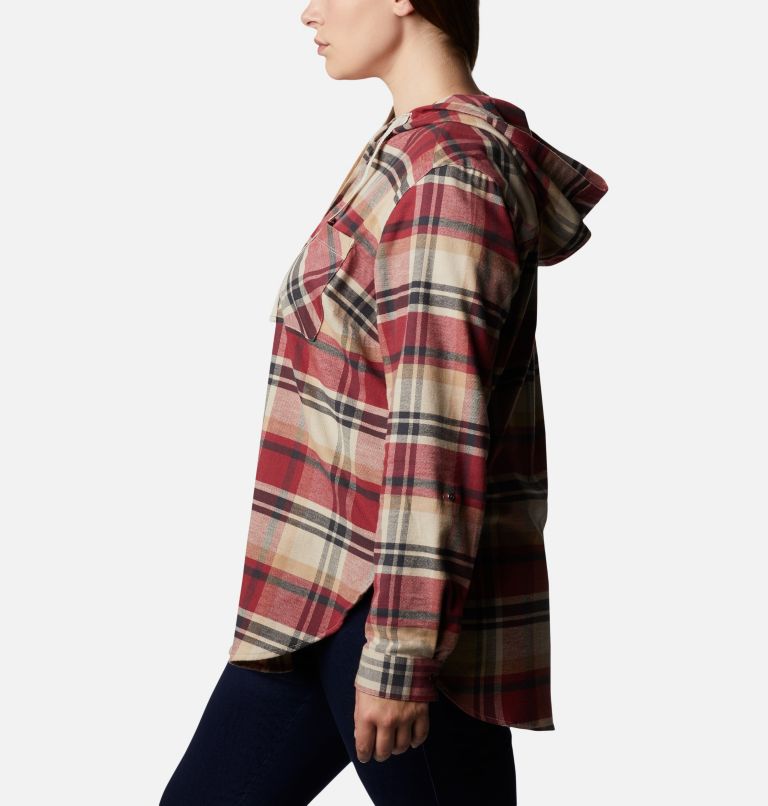 Women's Anytime Stretch Hooded Long Sleeve Shirt - Plus Size, Color: Marsala Red Multi, image 3
