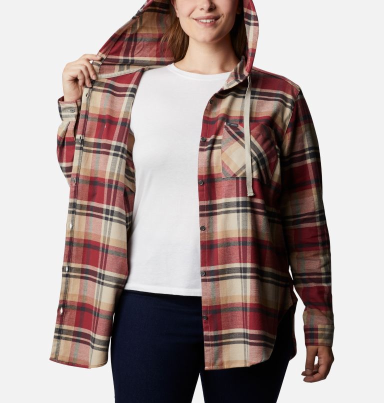 Women's Anytime Stretch Hooded Long Sleeve Shirt - Plus Size, Color: Marsala Red Multi, image 5
