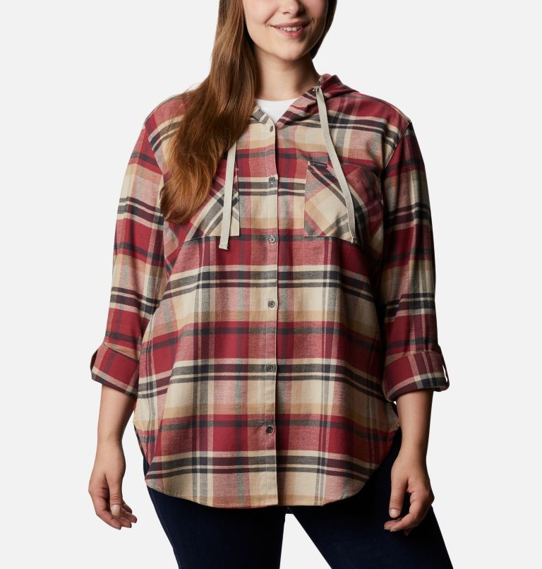 Women's Anytime Stretch Hooded Long Sleeve Shirt - Plus Size, Color: Marsala Red Multi, image 6