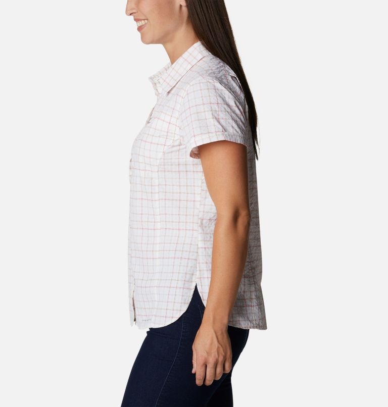 Women's Silver Ridge Novelty Short Sleeve Shirt, Color: White Elevation Grid, image 3