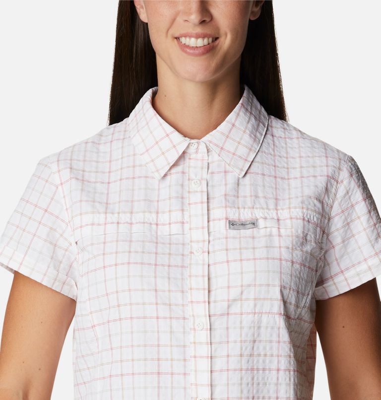 Women's Silver Ridge Novelty Short Sleeve Shirt, Color: White Elevation Grid, image 4