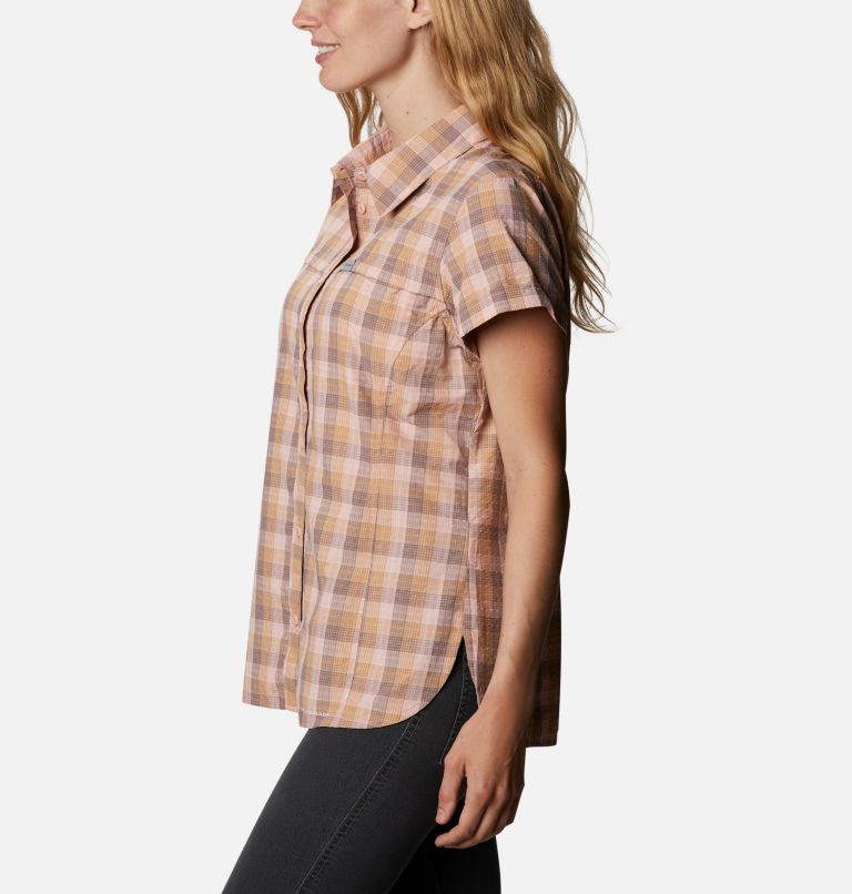 Women's Silver Ridge Novelty Short Sleeve Shirt, Color: Peach Quartz Gingham, image 3