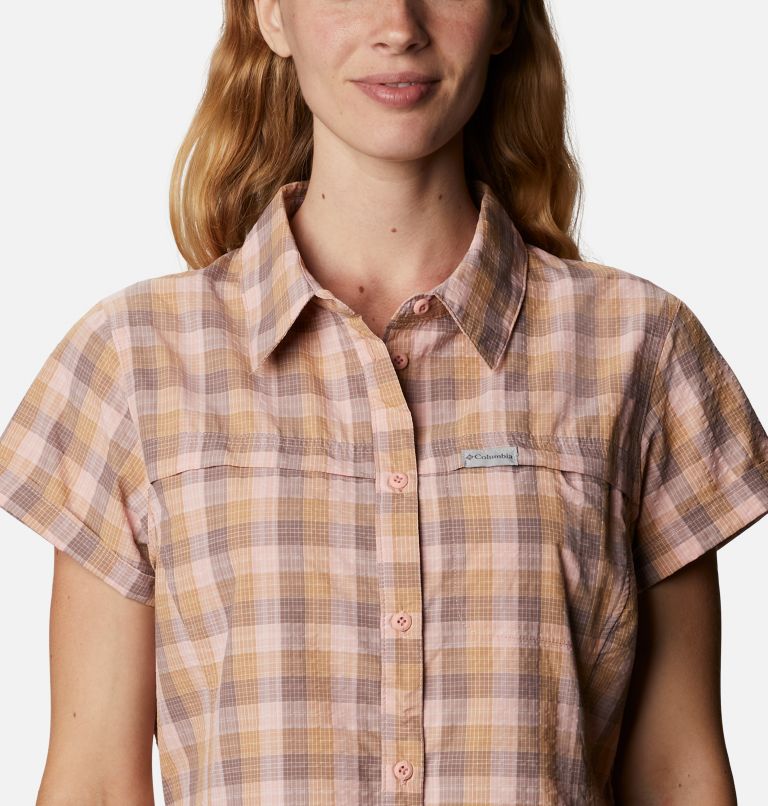 Women's Silver Ridge Novelty Short Sleeve Shirt, Color: Peach Quartz Gingham, image 4